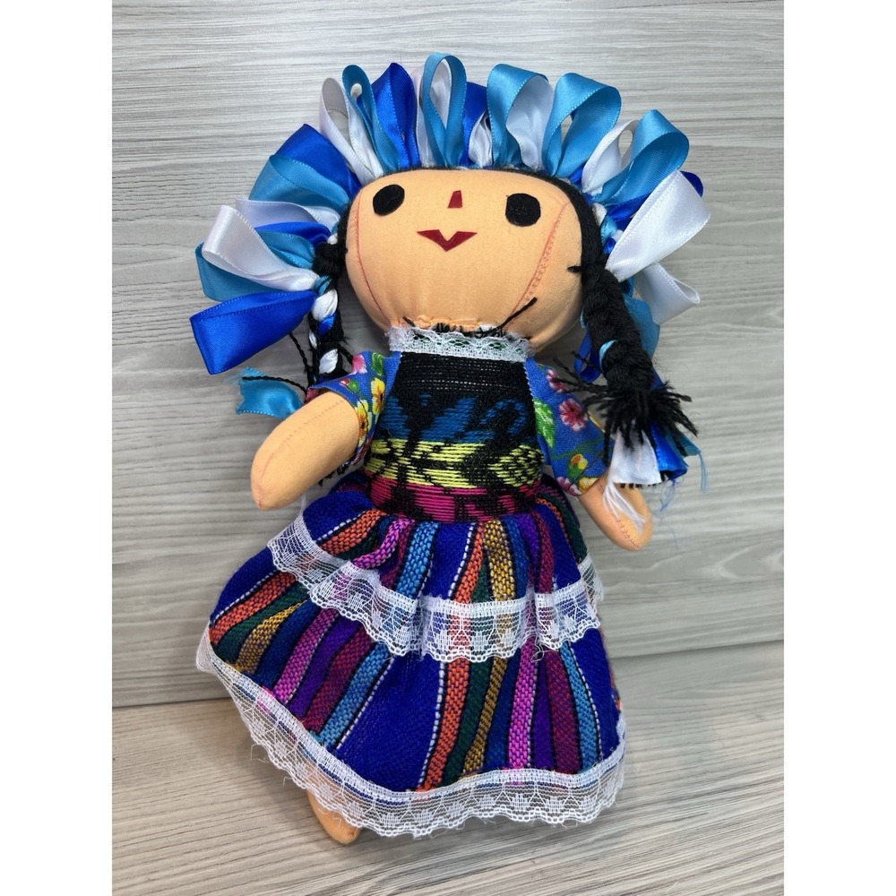 Mexican Rag Cloth Little Girl Doll Fiesta Handmade Colorful Folk Art Plush 9 In